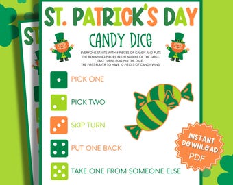 St Patricks Day Candy Dice Game, St Patricks Games, St Patricks Game, Classroom Games, Family Party Game, Family Game Night, Dice Game