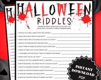 Riddles Printable Halloween Game for Kids, Trivia Games, Halloween Printable Games, Halloween Printable for Kids, Halloween Games for Senior