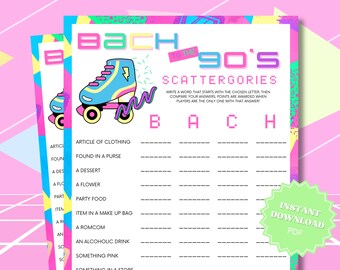 Scattergories 90s Theme Bachelorette Party Printable Game, Word Games, 90s Bachelorette, 90s Theme Party, Bach To The 90s, 90s Party Theme