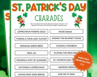 St Patrick's Day Charades Game, St Patricks Games, St Patricks Game, Charades For Kids, Family Party Game, Charades for Adults, Dice Game