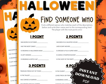 Find Someone Who Halloween Game Printable, Halloween Games, Halloween Games for Kids, Find Someone Who Bingo, Halloween Printable Games