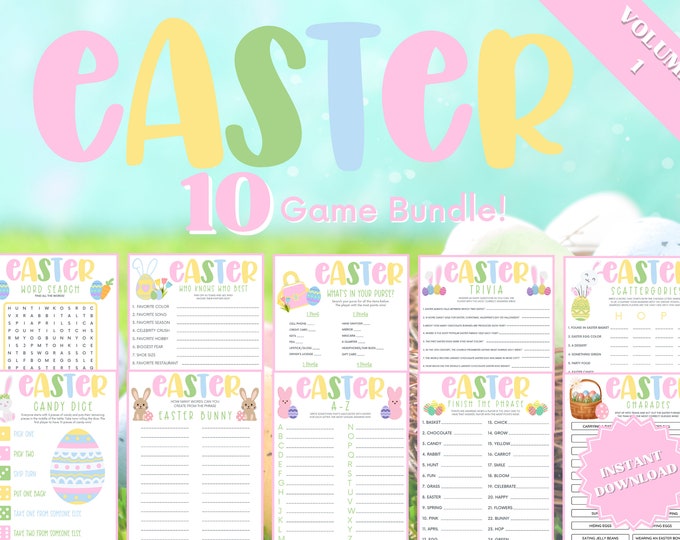 Featured listing image: Printable Easter Games 10 Game Bundle Vol. 1, Printable Easter Games, Easter Game For Kids, Easter Games Download, Easter Games Bundle