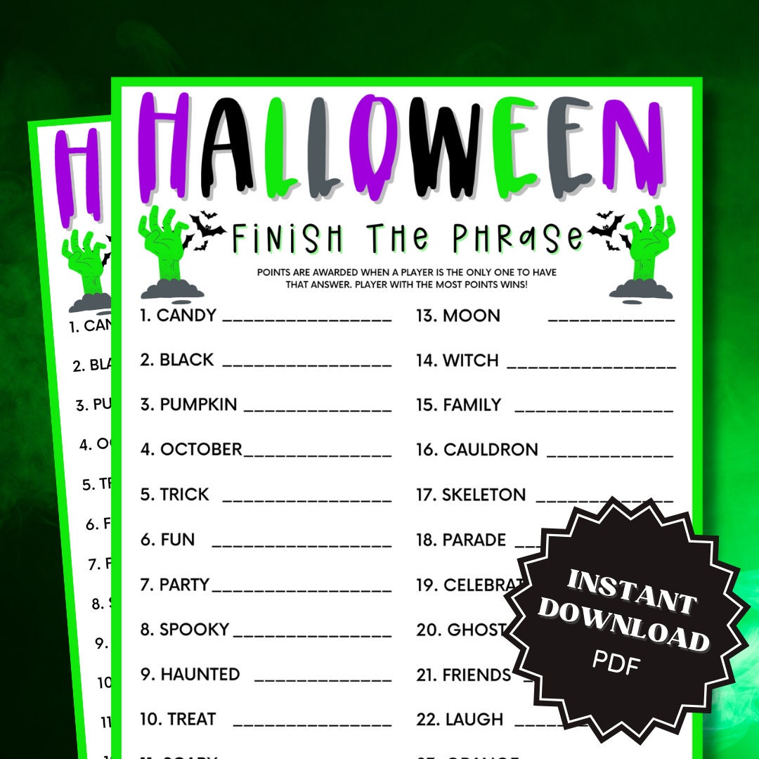 Finish the Phrase Halloween Game Printable, Finish My Phrase, Halloween ...