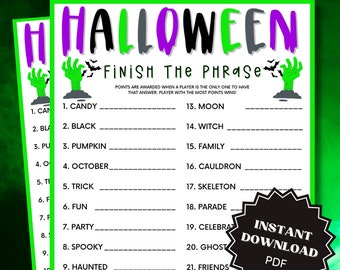 Finish The Phrase Halloween Game Printable, Finish My Phrase, Halloween Games for Kids, Group Games, Halloween Printable For Kids