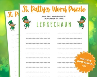 St Patricks Day Leprechaun Word Game, St Patricks Games, St Patricks Game, Word Games, Family Party Game, Family Game Night, Classroom Games
