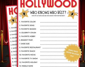 Who Knows Who Best Oscars Party Game, Academy Awards Party Game, Oscars Party, Oscars Party Games, Adult Party Games, Adult Game Night