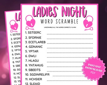 Ladies Night Word Scramble Game, Ladies Night Out, Girls Night Out, Ladies Night Game, Word games, Girls Weekend, Group Games, Lets Go Girls