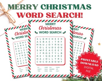 Christmas Word Search Kids Party Game, Ready To Print Christmas Activity, Kids Christmas Fun, Christmas Digital Download, Family Party Games