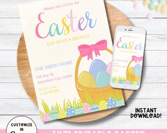 Easter Party Editable Easter Egg Hunt Invitation Template, Easter Egg Hunt Instant Download Invitation, Easter Brunch Invitation Editable