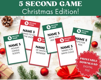 Christmas 5 Second Game, 72 Cards Christmas Party Game, Christmas Trivia, 5 Second Rule, Family Party Game, Christmas Game Cards
