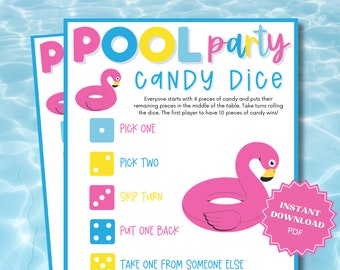 Candy Dice Pool Party Printable Game, Pool Party Games, Pool Party Games for Kids, Pool Party Ideas, Pool Party Activity, Group Party Games