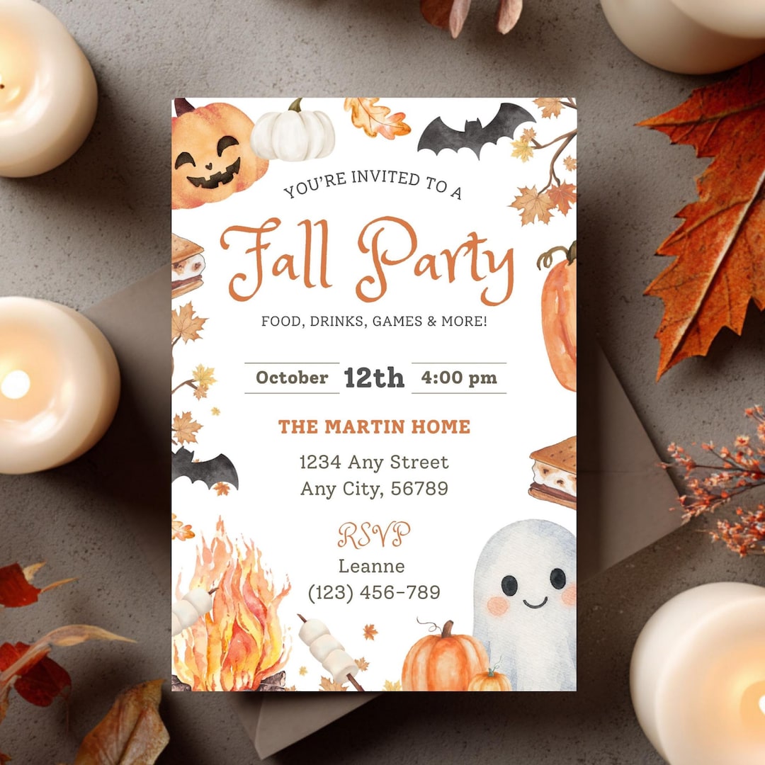 Fall Post Card Invite Editable Fall Party Invitation | Digital Autumn Invite Template ...