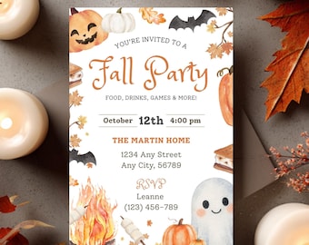 Editable Fall Party Invitation | Digital Autumn Invite Template | Instant Download Halloween & Harvest Gathering Flyer