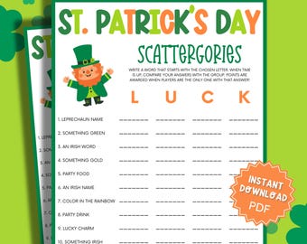 St. Patricks Day Scattergories Game, St Patricks Games, St Patricks Game, Scattergories, Word Games, Family Party Game, Classroom Games
