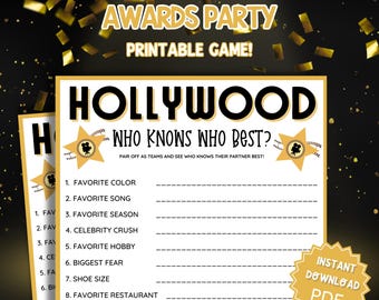 Who Knows Who Best Oscars Party Game, Academy Awards Party Game, Oscars Party, Oscars Party Games, Adult Party Games, Adult Game Night