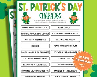 St Patrick's Day Charades Game, St Patricks Games, St Patricks Game, Charades For Kids, Family Party Game, Charades for Adults, Dice Game