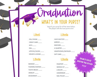 Whats In Your Purse Printable Graduation Party Game, Purse Game, Group Party Games, Graduation Games, Grad Party Games, Graduation Game