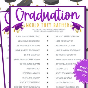 This Or That Printable Graduation Party Game, Graduation Games, Grad party Games, Graduation Game, Graduation Party Games, Would You Rather