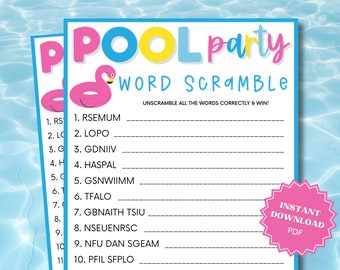 Word Scramble Pool Party Printable Game, Pool Party Games, Pool Party Games for Kids, Word Game, Pool Party Game, Pool Party Activity