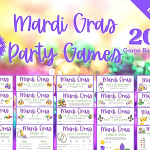 Mardi Gras Party Games Bundle: 20 Printable Games (Digital Download)