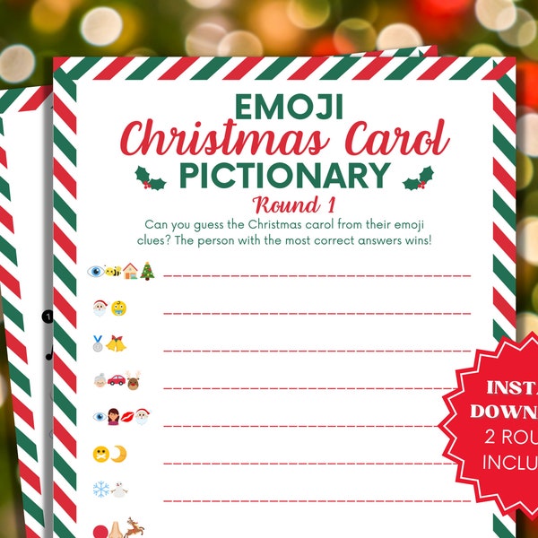 Christmas Songs Emoji Pictionary Game, Xmas Music Emoji Games, Fun Christmas Game, Holiday Games, Christmas Party Games, Kids & Adults