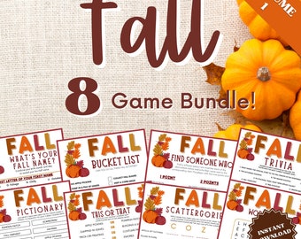 8 Fall Games Bundle Vol 1, Fall Games For Kids, Fall Games For Adults, Fall Game Bundle, Fall Games For Teens, Fall Bucket List