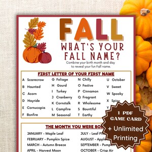 Whats Your Fall Name Fall Games Printable, Fall Games Printable, Fall Games For Kids, Fall Game Printables, Printable Fall Games, Fall Games