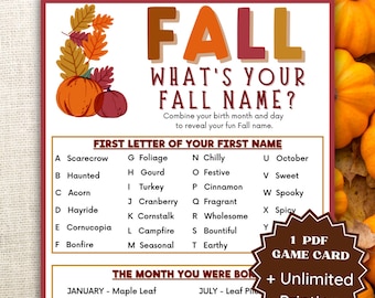 Whats Your Fall Name Fall Games Printable, Fall Games Printable, Fall Games For Kids, Fall Game Printables, Printable Fall Games, Fall Games