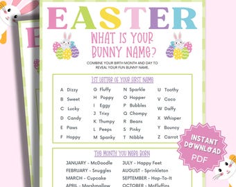 What's Your Easter Bunny Name Printable Easter Game, Printable Bunny Name Activity for Kids, Fun Easter Party Game, Easter Games for Kids