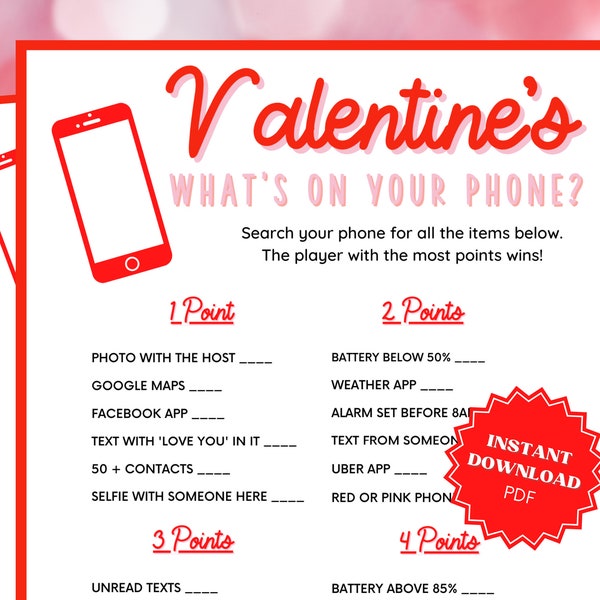 What's On Your Phone Valentines Day Game, Valentines Activity, Valentine Party Game, Adult Party Game, Virtual Games, Zoom Games