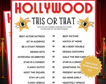 This Or That Oscar Party Game, Oscars Party, Oscars Party Games, Academy Awards, Academy Award Party, Group Games, Would You Rather