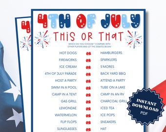 This Or That 4th of July Game, 4th of July Games, 4th of July Party, Would You Rather, 4th of July Games Printable, 4th of July party