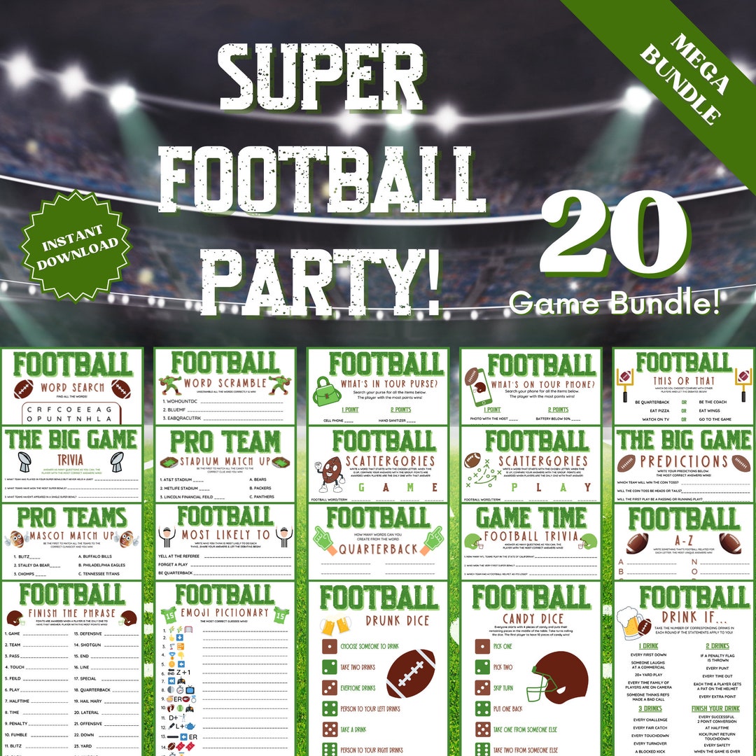 Super Bowl Party Games - 20 Game Bundle, Family Party Game, Group Games