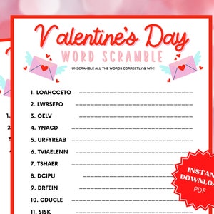 Valentine&#39;s Day Word Scramble, Classroom Games, Word Games, Valentines Game, Valentines Activity, Valentine Party Game, Valentines Day Game