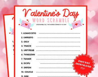 Valentine's Day Word Scramble, Classroom Games, Word Games, Valentines Game, Valentines Activity, Valentine Party Game, Valentines Day Game