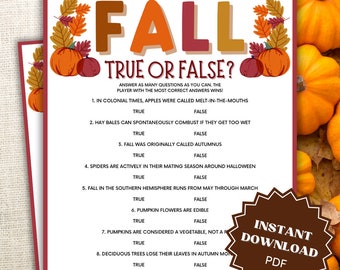True Or False Printable Fall Games, Fall Games Printable, Fall Games For Office, Fall Game For Teens, Fall Games For Adults, Trivia Games
