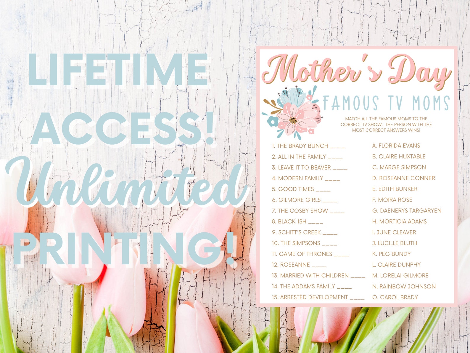 Famous T.V. Moms Trivia Printable Mothers Day Game Group - Etsy