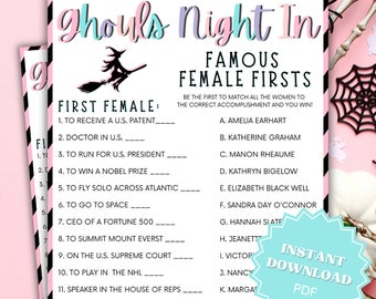 Ghouls Night In Famous Female Firsts Trivia Printable Game, Ghouls Night Out, Moms Night Games, Ladies Night Games, Girls Night Games