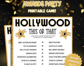 This Or That Oscar Party Game, Oscars Party, Oscars Party Games, Academy Awards, Academy Award Party, Group Games, Would You Rather