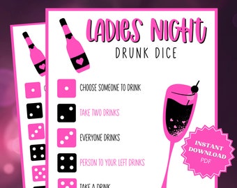 Ladies Night Drunk Dice Game, Girls Night Games, Girls Night Out, Fun Drinking Games, Group Drinking Game, Fun Adult Game, Adult Party Games