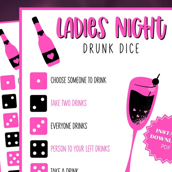 Ladies Night Drunk Dice Game, Girls Night Games, Girls Night Out, Fun Drinking Games, Group Drinking Game, Fun Adult Game, Adult Party Games