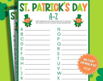 St Patricks Day A-Z Word Game, St Patricks Games, St Patricks Game, Word Games, Family Party Game, Family Game Night, Classroom Games