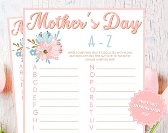 A-Z Mothers Day Game For Kids, Mothers Day Games, Word Game, Word Scramble, Mothers Day Activity, Mothers Day Party, Mothers Day Brunch