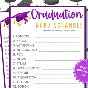 Word Scramble Printable Graduation Party Game, Graduation Games, Grad Party Games, Graduation Game, Word Game, Word Scramble, Grad Games