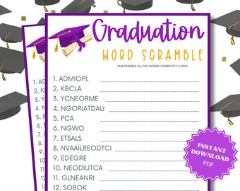 Word Scramble Printable Graduation Party Game, Graduation Games, Grad Party Games, Graduation Game, Word Game, Word Scramble, Grad Games