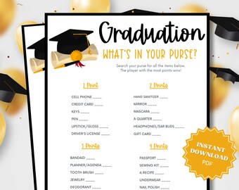 Whats In Your Purse Printable Graduation Party Game, Purse Game, Group Party Games, Graduation Games, Grad Party Games, Graduation Game