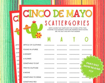 Scattergories Printable Cinco De Mayo Game, Word Games, Cinco De Mayo Party, Cinco De Mayo Activity, Cinco De Mayo Games, Cinco De Mayo