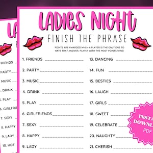 Ladies Night Finish The Phrase, Ladies Night Out, Girls Night Out, Ladies Night Game, Word games, Girls Weekend, Finish My Phrase