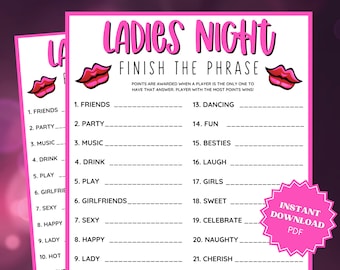 Ladies Night Finish The Phrase, Ladies Night Out, Girls Night Out, Ladies Night Game, Word games, Girls Weekend, Finish My Phrase