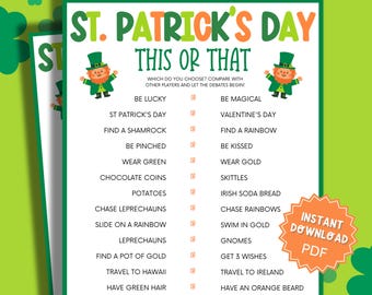 This Or That St Patricks Day Game, St Patricks Games, St Patricks Game, Family Party Games, Group Games, Would You Rather
